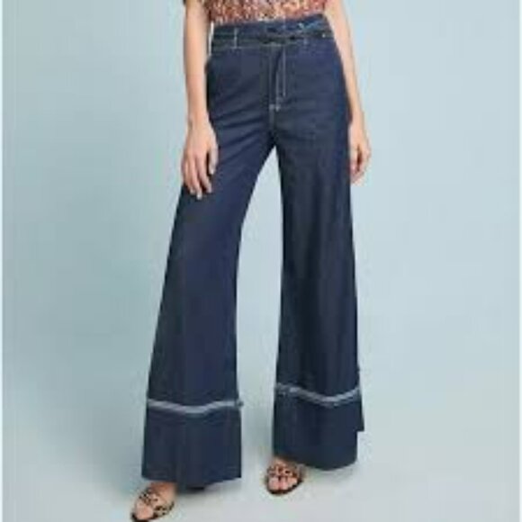 Pilcro and the Letterpress Ultra High Rise Wide Leg Jeans Dark Wash Stretch Boho - Picture 1 of 16